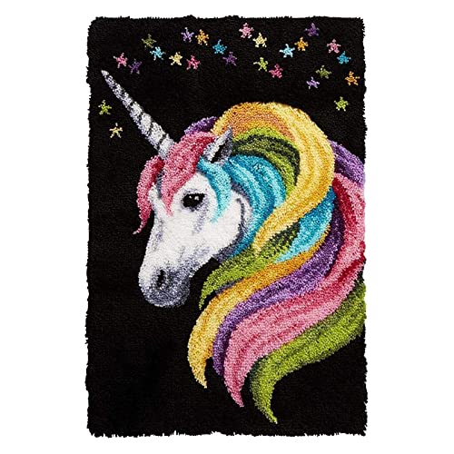 Knüpfteppich Teppich Kits Set, Bunte Einhorn Tier Wandteppich Kissen Häkel-Kits Für Wohnkultur, Für Familienfreunde Erwachsene Und Kinder Unfertiger Häkelteppich, Einhorn, 60 Cm * 42 Cm,Für Pel,Für p von LBDLBD