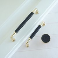 3.78"5" Moderne Schwarze Ledergriffe Griffe Schubladenknöpfe Kommode Pull Schrank Gold Küchenschrank Türgriff lbfeel Hardware von LBFEEL