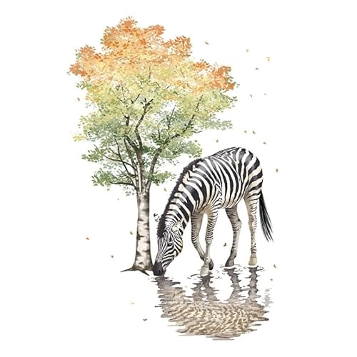 Aquarell Zebra Wandtattoo Herbst Baum Szene Groß Wildlife Wandaufkleber 94 x 61 cm Selbstklebend von LBHSWWX