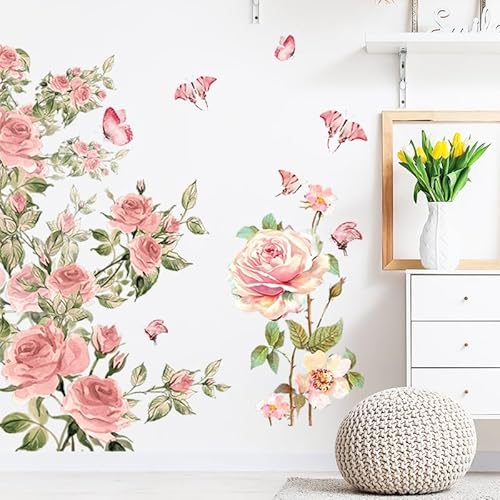 LBHSWWX Rosa Rose Floral Wandaufkleber 80cm x 87cm Vintage Aquarell Blumen Peel and Stick Tapete LBHSWWX Rosa Rose Floral Wandaufkleber 80cm x 87cm Vintage Aquarell Blumen Peel and Stick Tapete von LBHSWWX