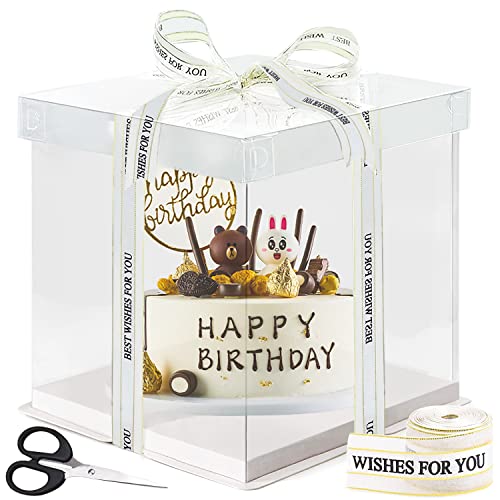 LBING Transparente Tortenschachtel Tortenbox 30 * 30 * 25cm Doppelschicht Cupcakes Muffin mit Deckel Geschenkbox Gebäck Box Backwaren-Verpackung für Geschenk Party Valentinstag(10Inch) von LBING