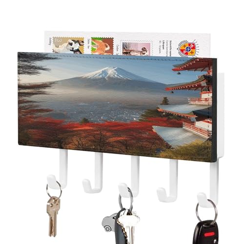 LBKHDS Wandmontiertes Schlüsselbrett, Fuji-Landschaftsdruck, Schlüsselaufhänger, Wandmontage, Post-Organizer mit Haken von LBKHDS