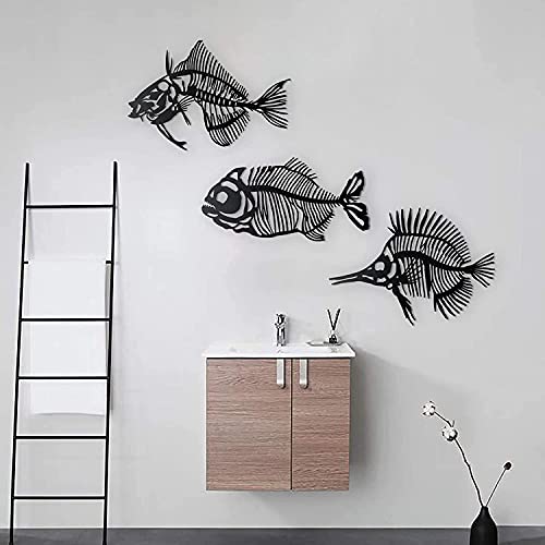 LBLhello 3 Stück Metall-Fisch-Silhouette, Schwarze Fisch-Wandkunst, einfach aufzuhängen, rostfrei, Hai, Woche, Raumdekoration, Schlafzimmer, Badezimmer, Wandde von LBLhello