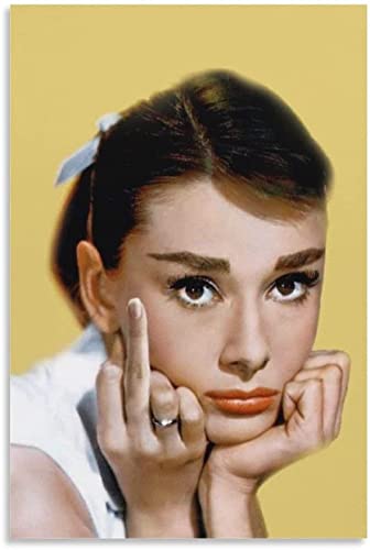 LBMED Poster Und Gedruckte Audrey Hepburn Mittelfinger Retro-Leinwand für Familiendekoration Leinwand Malerei Wandkunst Bilder 15.7"x23.6"(40x60cm) Kein Rahmen von LBMED