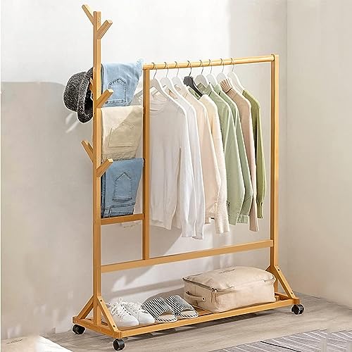 Mantel Aus Bambus Kleiderständer Kinderzimmer Zimmer Für Haustiere Multifunktionale Rollbekleidung Rack Mit Schuhaufbewahrung Organizer Regale 6 Haken Einfache Montage ( Color : Wood color , Size : A von LBMED