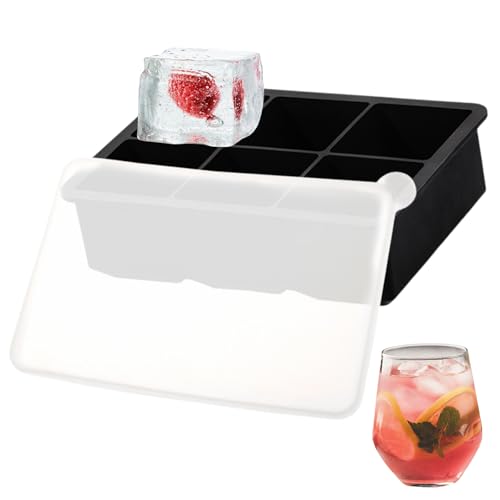 Eiswürfelform mit Deckel Silikon Eiswürfelformen, LBMONKEY Große Eiswürfelformen Silikon Flexible Eiswürfelform für Gefrierschrank Whisky Cocktails Partys Getränk (Schwarz, 6 Quadratisch) von LBMONKEY