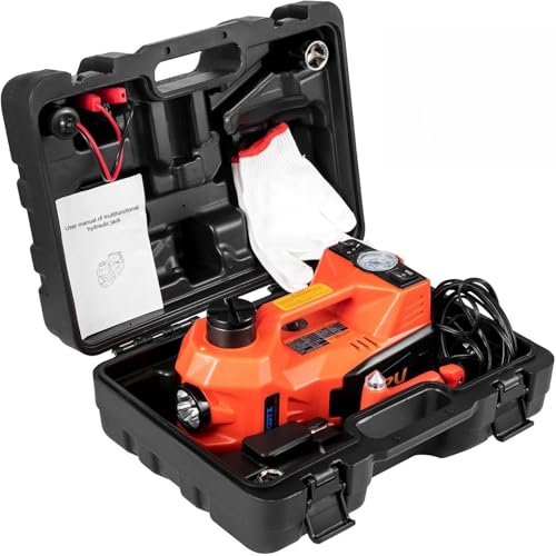12V Auto-Wagenheber-Set, elektrischer hydraulischer Wagenheber, 45 cm, + Schraubenschlüssel, Reifenfüller, LED-Licht, tragbares Reifenhebe-Auto-Reparatur-Werkzeug(5T Jack No Wrench) von LBNVBC