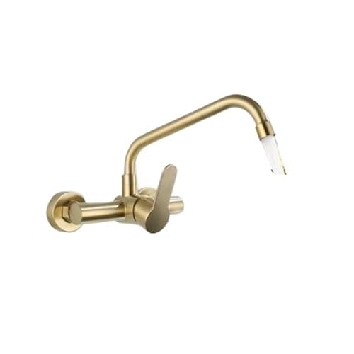 Küchenarmatur Küche bürstet Gold Wand Wasserhahn Rotation Edelstahl Bleifrei Waschbecken Wasser Mischbatterie Griferia Para Cocina(Gold A) von LBNVBC