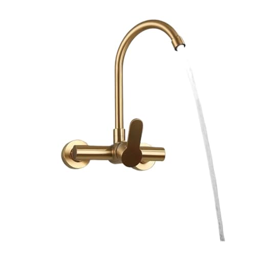 Küchenarmatur Küche bürstet Gold Wand Wasserhahn Rotation Edelstahl Bleifrei Waschbecken Wasser Mischbatterie Griferia Para Cocina(Gold B) von LBNVBC