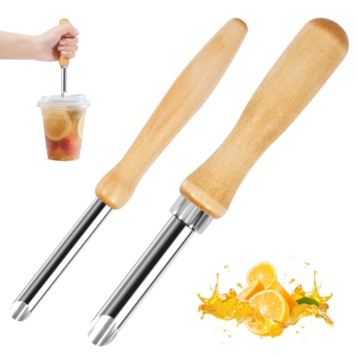 LBOKLING Strohhalmstanzer für Kunststoffdeckel, Lochstanzer für Limonadenbecher, Café-Getränke und Deli-Behälter, Edelstahl, runde Tonlochschneider, Töpferwerkzeuge, Holzgriff, Tonwerkzeuge, 2 Stück von LBOKLING