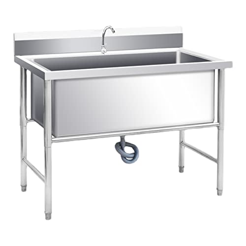 LBONG Freistehende Edelstahl Spültisch Waschtrog Verpflegung Kommerziell Spüle Für Küche Werkstatt Bauernhaus (120X60X80cm/47.2X23.6X31.4in) von LBONG