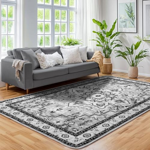 LBRO2M Waschbarer Teppich, 15,2 x 22,9 cm, für Wohnzimmer, rutschfest, leicht zu reinigen, weich, schmutzabweisend, niedriger Flor, Boho-Teppich, ideal für Haustiere und Familie, 1,8 x 2,9 cm, Grau LBRO2M Waschbarer Teppich, 15,2 x 22,9 cm, für Wohnzimmer, rutschfest, leicht zu reinigen, weich, schmutzabweisend, niedriger Flor, Boho-Teppich, ideal für Haustiere und Familie, 1,8 x 2,9 cm, Grau von LBRO2M