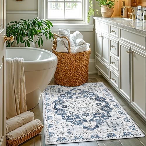 LBRO2M Waschbarer Teppich, 7,6 x 12,7 cm, leicht zu reinigen, moderner Boho-Teppich für Küche und Badezimmer, rutschfester Teppich, ideal für Haustiere und Familien, 90 x 150 cm, Blau LBRO2M Waschbarer Teppich, 7,6 x 12,7 cm, leicht zu reinigen, moderner Boho-Teppich für Küche und Badezimmer, rutschfester Teppich, ideal für Haustiere und Familien, 90 x 150 cm, Blau von LBRO2M
