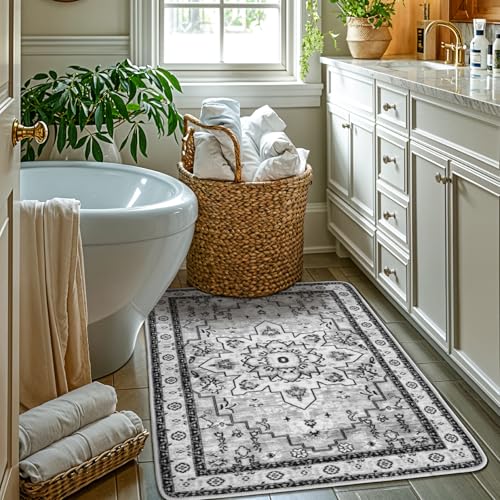LBRO2M Waschbarer Teppich, 7,6 x 12,7 cm, leicht zu reinigen, moderner Boho-Teppich für Küche und Badezimmer, rutschfester Teppich, ideal für Haustiere und Familien, 90 x 150 cm, Grau LBRO2M Waschbarer Teppich, 7,6 x 12,7 cm, leicht zu reinigen, moderner Boho-Teppich für Küche und Badezimmer, rutschfester Teppich, ideal für Haustiere und Familien, 90 x 150 cm, Grau von LBRO2M