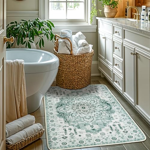 LBRO2M Waschbarer Teppich, 7,6 x 12,7 cm, leicht zu reinigen, moderner Boho-Teppich für Küche und Badezimmer, rutschfester Teppich, ideal für Haustiere und Familien, 90 x 150 cm, Grün LBRO2M Waschbarer Teppich, 7,6 x 12,7 cm, leicht zu reinigen, moderner Boho-Teppich für Küche und Badezimmer, rutschfester Teppich, ideal für Haustiere und Familien, 90 x 150 cm, Grün von LBRO2M