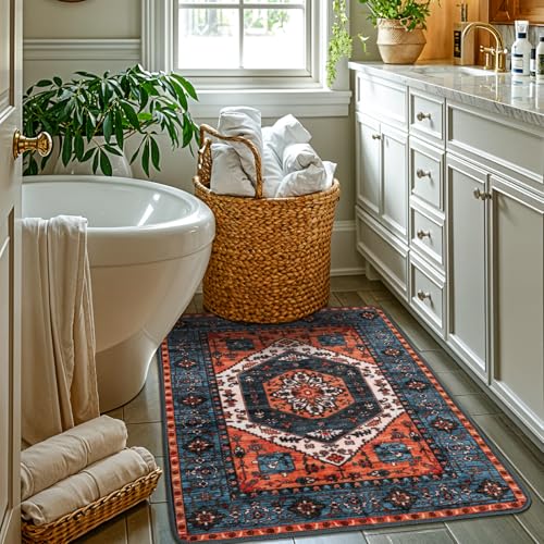 LBRO2M Waschbarer Teppich, 7,6 x 12,7 cm, leicht zu reinigen, moderner Boho-Teppich für Küche und Badezimmer, rutschfester Teppich, ideal für Haustiere und Familien, 90 x 150 cm, Rostblaugrün LBRO2M Waschbarer Teppich, 7,6 x 12,7 cm, leicht zu reinigen, moderner Boho-Teppich für Küche und Badezimmer, rutschfester Teppich, ideal für Haustiere und Familien, 90 x 150 cm, Rostblaugrün von LBRO2M
