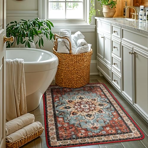 LBRO2M Waschbarer Teppich, 7,6 x 12,7 cm, leicht zu reinigen, moderner Boho-Teppich für Küche und Badezimmer, rutschfester Teppich, ideal für Haustiere und Familien, 90 x 150 cm, Rot LBRO2M Waschbarer Teppich, 7,6 x 12,7 cm, leicht zu reinigen, moderner Boho-Teppich für Küche und Badezimmer, rutschfester Teppich, ideal für Haustiere und Familien, 90 x 150 cm, Rot von LBRO2M