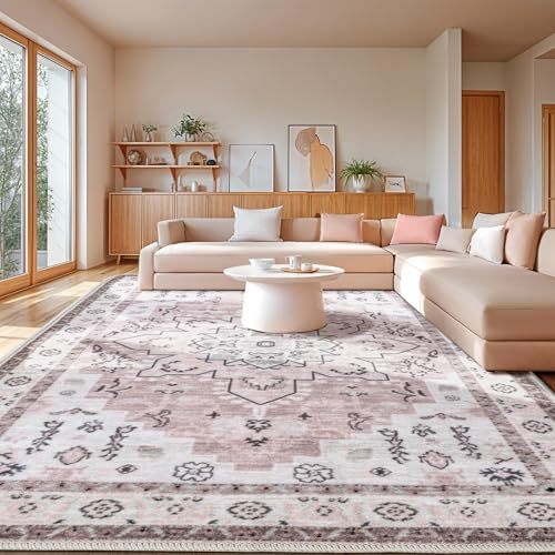 LBRO2M Waschbarer Teppich, rutschfest, groß, für Wohnzimmer, leicht zu reinigen, weich, schmutzabweisend, niedriger Flor, Boho-Teppich, ideal für Haustiere und Familie, 20,3 x 25,4 cm, Rosa LBRO2M Waschbarer Teppich, rutschfest, groß, für Wohnzimmer, leicht zu reinigen, weich, schmutzabweisend, niedriger Flor, Boho-Teppich, ideal für Haustiere und Familie, 20,3 x 25,4 cm, Rosa von LBRO2M