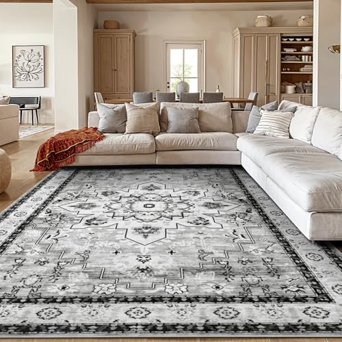 LBRO2M Waschbarer Teppich, rutschfest, groß, für Wohnzimmer, leicht zu reinigen, weich, schmutzabweisend, niedriger Flor, Boho-Teppich, ideal für Haustiere und Familie, 22,9 x 30,5 cm, Grau LBRO2M Waschbarer Teppich, rutschfest, groß, für Wohnzimmer, leicht zu reinigen, weich, schmutzabweisend, niedriger Flor, Boho-Teppich, ideal für Haustiere und Familie, 22,9 x 30,5 cm, Grau von LBRO2M