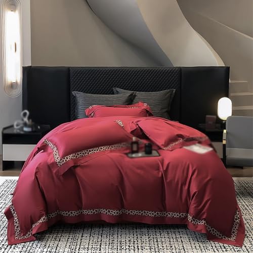 Baumwollduvet -Abdeckungsset, Bettwäsche -Set Queen Size 4 -Stück -Sets, Bettdecke -Abdeckungs -Set in voller Größe Vollfarbmuster Baumwolle, die gesamte Jahreszeit, Bettwäsche weich atmungsaktiv von LBRTMED