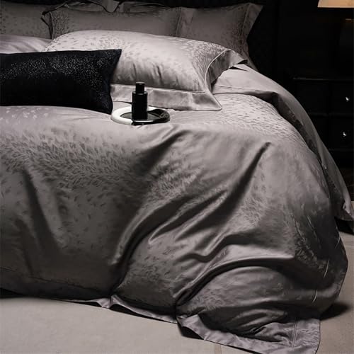 Duvet Cover Set, Bettwäsche-Set Langstapel Baumwoll-Flachblatt 4-Stück-Set reines Baumwollhaut-freundlicher Nacktschlafbetten-Set1*Duvet Cover, 1*Flachblatt, 2*Kissenbezug (grau, König) von LBRTMED