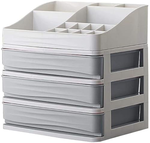 LBRTMED Schmuck- und kosmetische Aufbewahrungsboxen mit 3 Schubladen und Bürstenhalter Desktop-Klassifizierungsbehälter Mehrschicht-Büro-Kleinmessen Aufbewahrung (Farbe: Pink) von LBRTMED