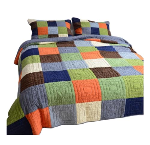 LBRTMED Tröster -Set Queen 3 Stücke Gesteppte Bettdecke mit 2 Kissenbezügen Baumwollbettbedeckung Farbpatchwork Gitter Vier Seasons Quilt Soft Complete -Bett (rot, 240 * 260 cm) von LBRTMED