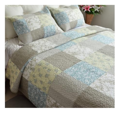 LBRTMED Tröster -Set Queen 3 Stücke Gesteppte Bettdecke mit 2 Kissenbezügen Baumwollbettbedeckung Farbpatchwork Gitter Vier Seasons Quilt Soft Complete -Bett (rot, 240 * 260 cm) von LBRTMED