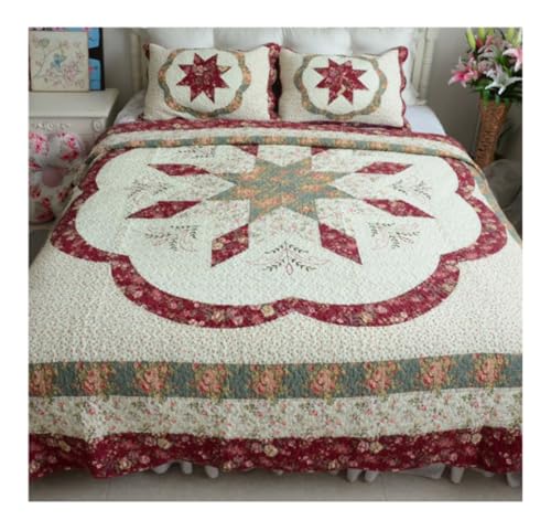 LBRTMED Tröster -Set Queen 3 Stücke Gesteppte Bettdecke mit 2 Kissenbezügen Baumwollbettbedeckung Farbpatchwork Gitter Vier Seasons Quilt Soft Complete -Bett (rot, 240 * 260 cm) von LBRTMED