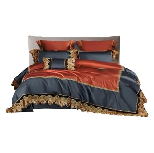 LBRTMED Tröster-Set Queen Baumwollbettwäsche Home Textile Duvet Cover Jacquard Vierköpfiger Set 1quilt Cover mit 2pillowcase 1 Blattweiche, komplettes Bett (rot, 1,5/1,8 m Bett) von LBRTMED