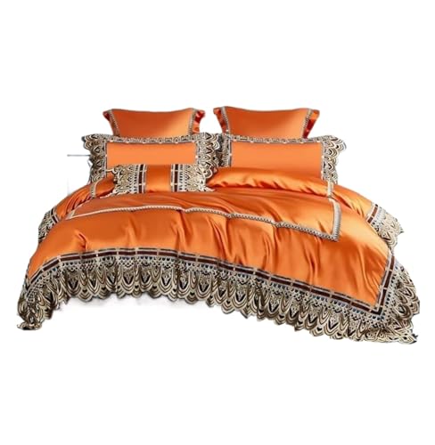 LBRTMED Tröster-Set Queen Baumwollbettwäsche Home Textile Satin Vierteilige Set 1 Bettdecke 1 Flachblatt 2 Kissenbezüge weiche Komplettbettwäsche (Orange, 1,5 m Bett) von LBRTMED