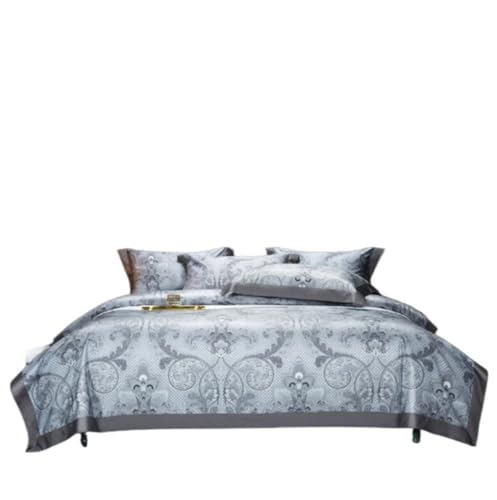 LBRTMED Tröster-Set Queen Baumwollbettwäsche Satin Textile Duvet Cover Jacquard Vierköpfiger Set 1quilt Cover 2pillowcase 1 Blattweiche Komplette Bettwäsche (G, 1,8/2m Bett) von LBRTMED