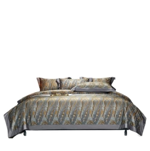 LBRTMED Tröster-Set Queen Baumwollbettwäsche Satin Textile Duvet Cover Jacquard Vierköpfiger Set 1quilt Cover 2pillowcase 1 Blattweiche Komplette Bettwäsche (G, 1,8/2m Bett) von LBRTMED