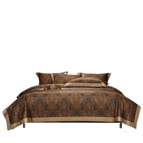 LBRTMED Tröster-Set Queen Baumwollbettwäsche Satin Textile Duvet Cover Jacquard Vierköpfiger Set 1quilt Cover 2pillowcase 1 Blattweiche Komplette Bettwäsche (G, 1,8/2m Bett) von LBRTMED