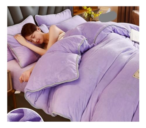 LBRTMED Tröster -Set -Queen -Bett -Abdeckungsabdeckung Winter Verdickung warmes Milch Samt Einfache Festkörperbettwäsche 4 Stcs Set Easy Care Weiche Bettwäsche (lila, 1,5 m) von LBRTMED