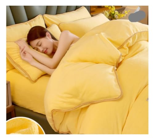 LBRTMED Tröster -Set -Queen -Bett -Abdeckungsabdeckung Winter Verdickung warmes Milch Samt Einfache Festkörperbettwäsche 4 Stcs Set Easy Care Weiche Bettwäsche (lila, 1,5 m) von LBRTMED