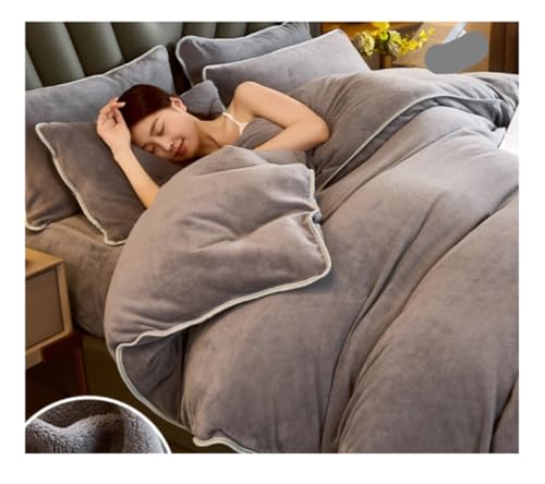 LBRTMED Tröster -Set -Queen -Bett -Abdeckungsabdeckung Winter Verdickung warmes Milch Samt Einfache Festkörperbettwäsche 4 Stcs Set Easy Care Weiche Bettwäsche (lila, 1,5 m) von LBRTMED