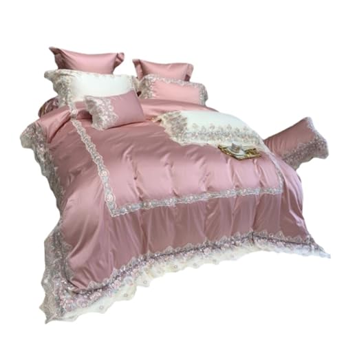 LBRTMED Tröster-Set-Queen-Bett-Kit Spitzen-Prinzessin Wind Baumwolle Vierköpfige hautfreundliche Hochzeit Brautquilt-Deckungsabdeckung Weiches Bettwäsche (Rosa, 1,5 m Bett) von LBRTMED
