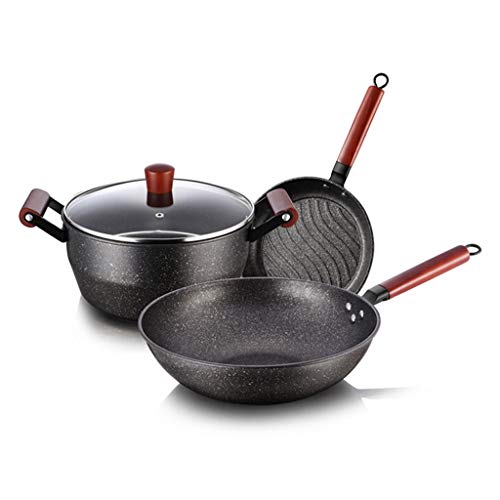 Pfanne, 3 PC Haushaltskochentopf Cooking Suppe Pot Sturdy Iron Topf unbeschichtete Nicht-Stick-Kochgeschirr für die Lagerküche Camping Kitchen Home Vision von LBRTMED