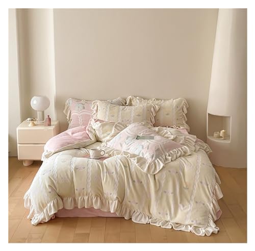 Queen Flower Printing Quilt-Set 4-teiliges Bettbezug-Set Beidseitiges Veledinator Set Doppel-Bettwäsche Komplette warme Bettwäsche Set (F,King) von LBRTMED