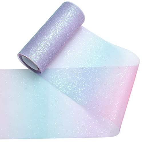 Tüllstoff Regenbogen Glitter Tüll Tischläufer 15cm x 20 Yards Farbverlauf Tüllband für Ballettröckchen Hochzeit Party Dekorationen Handwerk Tüll Rollen von LBTrading