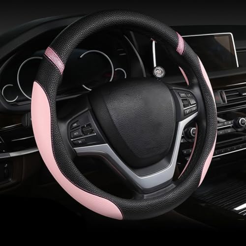 LBUQGGCN Auto Lenkradbezug FüR VW T-Cross 2019-2023, Pu Leder LenkradhüLle Anti Rutsch Lenkradabdeckung Lenkradschoner Lenkradschone Autos ZubehöR,Pink-PU von LBUQGGCN