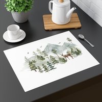 Weihnachten Tischset - Grüne Wald Motiv Aquarell Baumwolle | 2Er Set Housewarminggeschenk, Weihnachtsgeschenk von LBVHomeDesigns