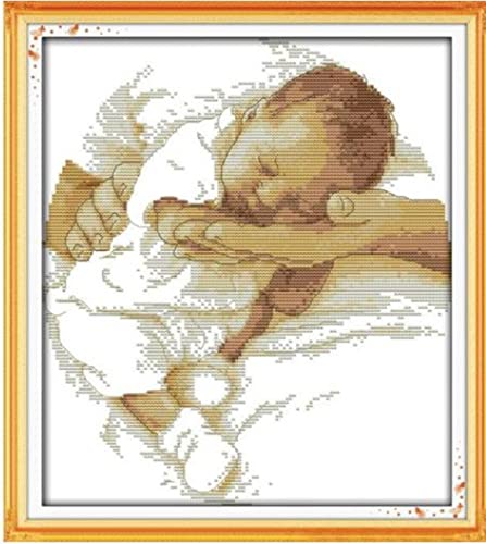 Kreuzstich FüR Erwachsene AnfäNger Kit, Baby schläft, Stickvorlagen Stickbilder Vorgedruckt Kreuzstich Stickpackung Zum Sticken Starter Set Geschenkdekoration 40 * 50cm von LBWYYJILFIIXPNF