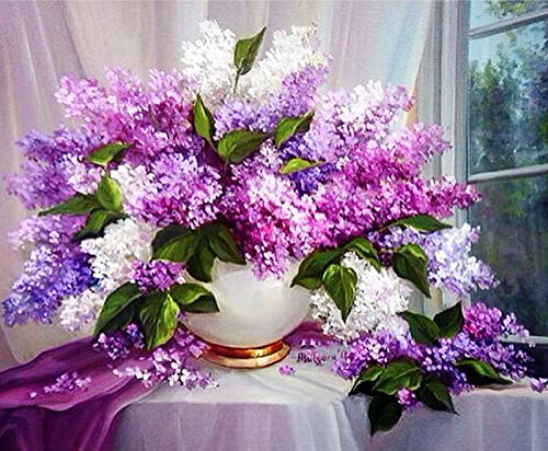 Kreuzstich FüR Erwachsene AnfäNger Kit, Blumen am Fenster, Stickvorlagen Stickbilder Vorgedruckt Kreuzstich Stickpackung Zum Sticken Starter Set Geschenkdekoration 40 * 50cm von LBWYYJILFIIXPNF