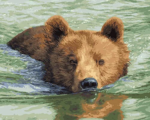Kreuzstich FüR Erwachsene AnfäNger Kit, Braunbär im Wasser, Stickvorlagen Stickbilder Vorgedruckt Kreuzstich Stickpackung Zum Sticken Starter Set Geschenkdekoration 40 * 50cm von LBWYYJILFIIXPNF