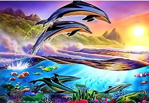 Kreuzstich FüR Erwachsene AnfäNger Kit, Delfin, Stickvorlagen Stickbilder Vorgedruckt Kreuzstich Stickpackung Zum Sticken Starter Set Geschenkdekoration 40 * 50cm von LBWYYJILFIIXPNF