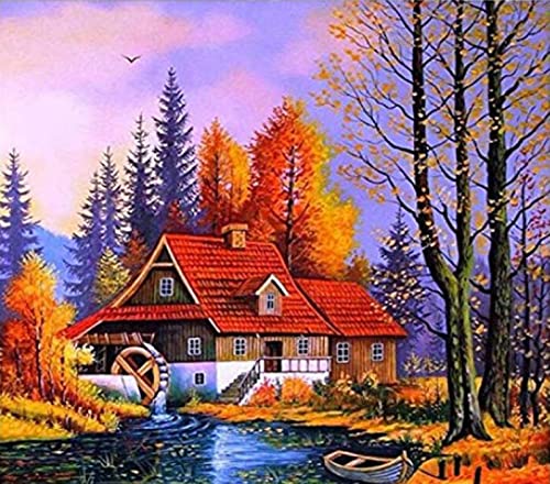 Kreuzstich FüR Erwachsene AnfäNger Kit, Haus fließendes Wasser, Stickvorlagen Stickbilder Vorgedruckt Kreuzstich Stickpackung Zum Sticken Starter Set Geschenkdekoration 40 * 50cm von LBWYYJILFIIXPNF