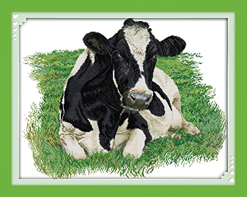 Kreuzstich FüR Erwachsene AnfäNger Kit, Kühe auf der Wiese, Stickvorlagen Stickbilder Vorgedruckt Kreuzstich Stickpackung Zum Sticken Starter Set Geschenkdekoration 40 * 50cm von LBWYYJILFIIXPNF