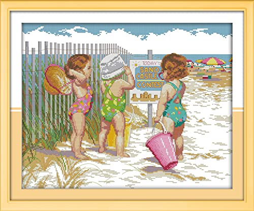 Kreuzstich FüR Erwachsene AnfäNger Kit, Strand, Stickvorlagen Stickbilder Vorgedruckt Kreuzstich Stickpackung Zum Sticken Starter Set Geschenkdekoration 40 * 50cm von LBWYYJILFIIXPNF